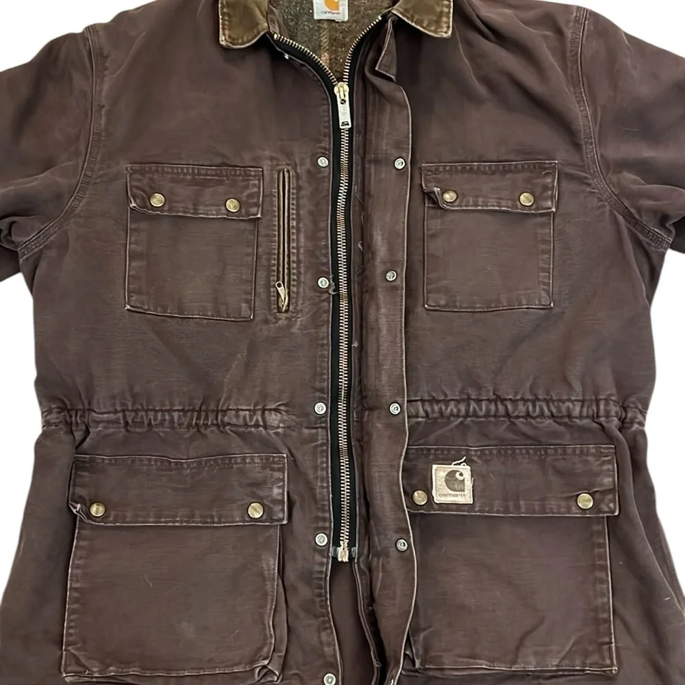 Vintage 90’s Carhartt Blanket Lined Jacket Barn Work Coat Brown CB2582 USA XL - Picture 13 of 16